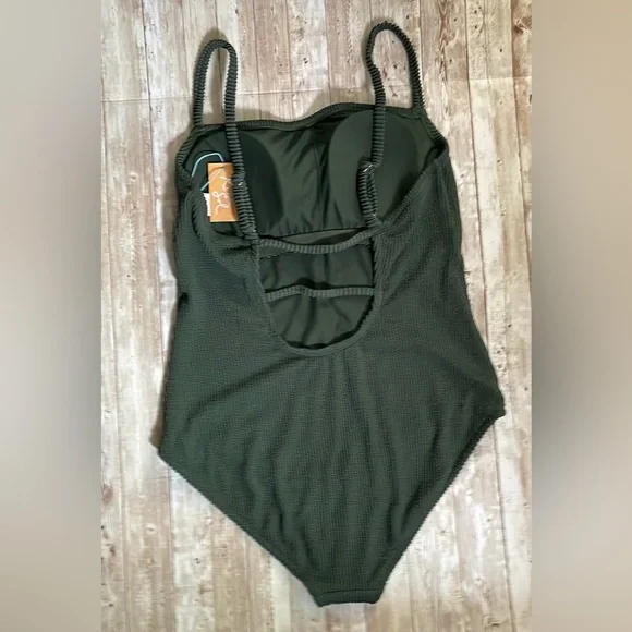 🆕 Kona Sol Women’s Pucker Textured Square Neck High Coverage One Piece Swimsuit - Picture 6 of 12